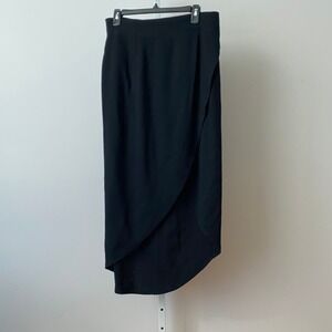 Dina Bar-El 12 Black Wool Wrap Skirt Asymmetrical Tulip Hem High Waist Vintage
